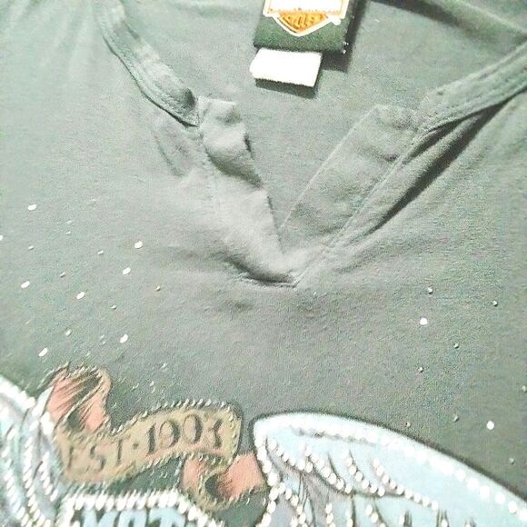 Harley Davidson Women's Tee Shirt Sz M Dark Gray Bling Eagle Forever Two Wheels - Picture 6 of 10